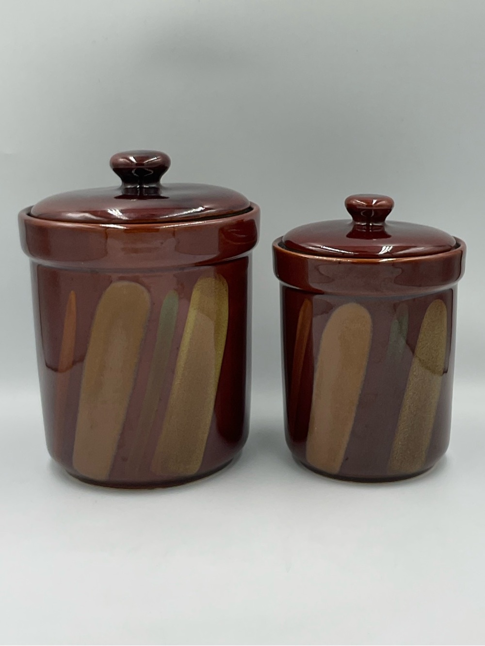 Sango “Avanti Brown” 4722 Stoneware Canisters with Lids
